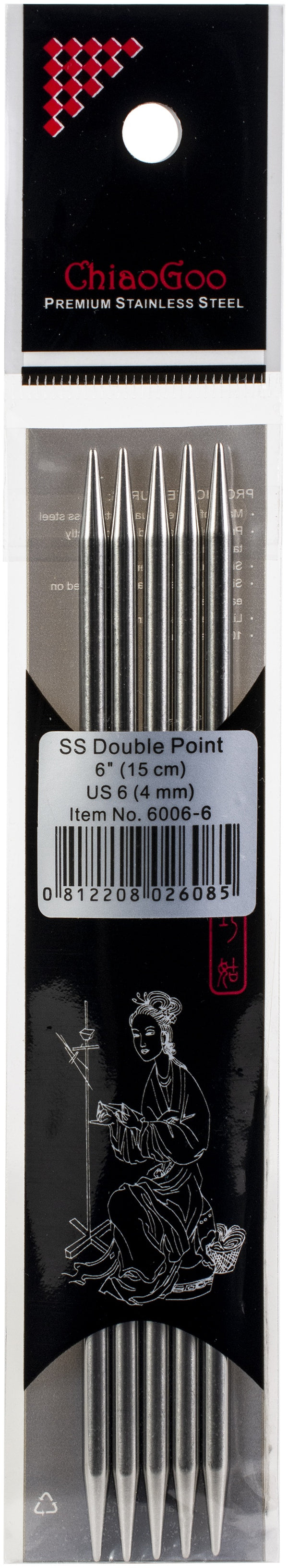 ChiaoGoo Double Point Stainless Knitting Needles 6" 5/Pkg