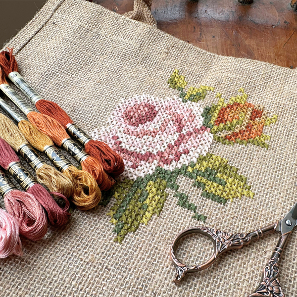 Class: Autumn Rose Cross Stitch Jute Tote (10/25)