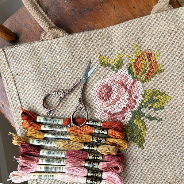 Class: Autumn Rose Cross Stitch Jute Tote (10/25)
