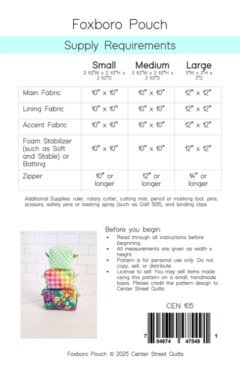 Foxboro Pouch Sewing Pattern