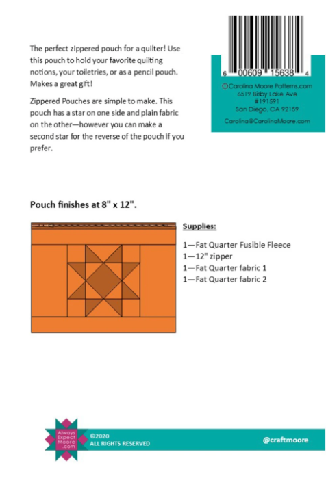 Sawtooth Zip Pouch Sewing Pattern